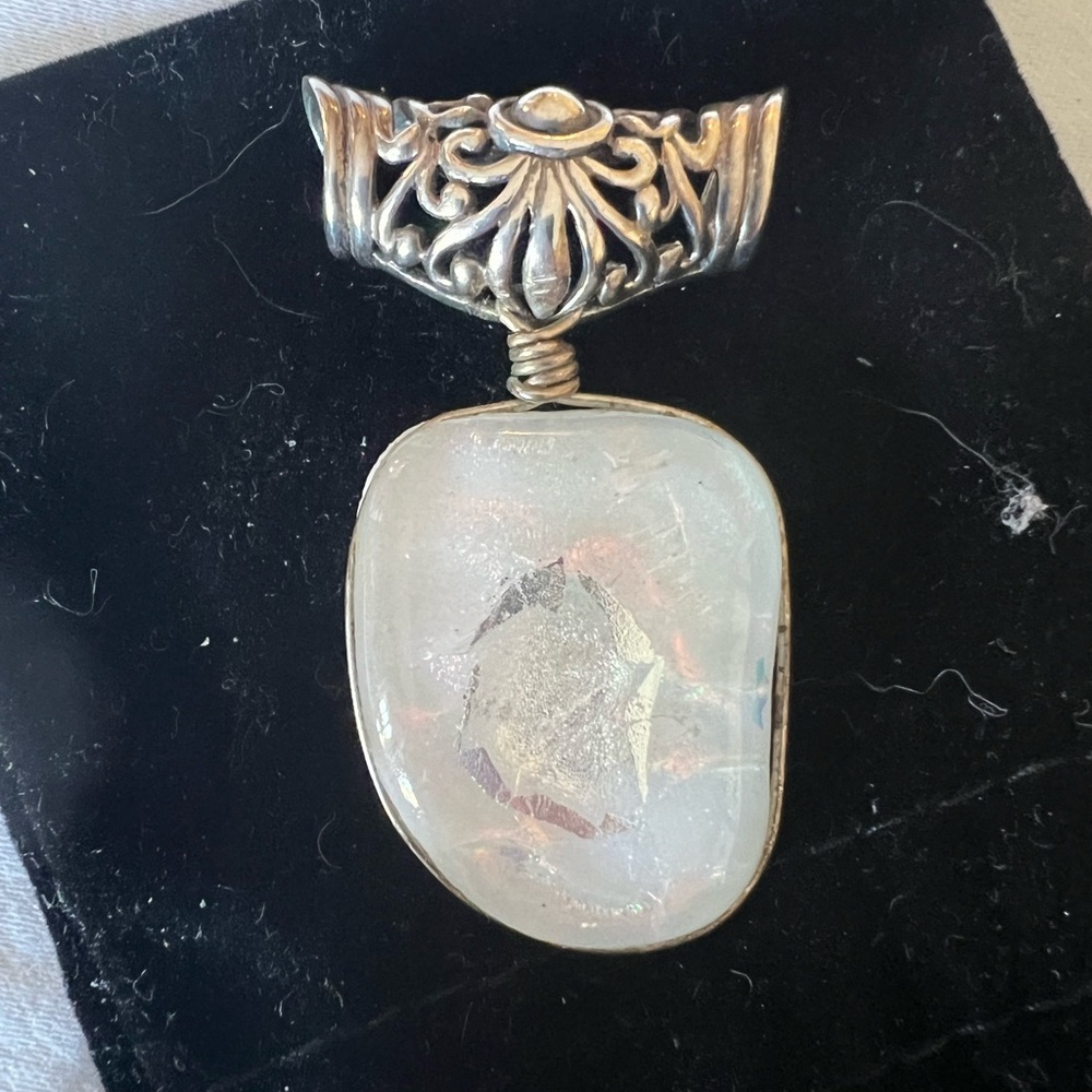 Silver and white milky stone pendant